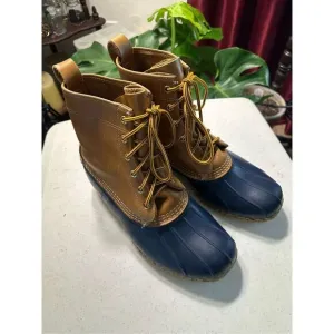 Bean Boots By L.L. Bean Women's Leather Brown Blue Duck Boots Size 9