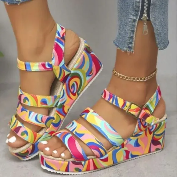 Beautiful colorful wedge sandals sz 10.5
