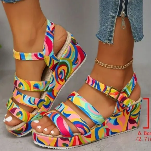 Beautiful colorful wedge sandals sz 10.5