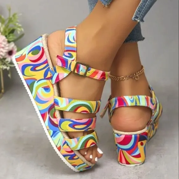 Beautiful colorful wedge sandals sz 10.5