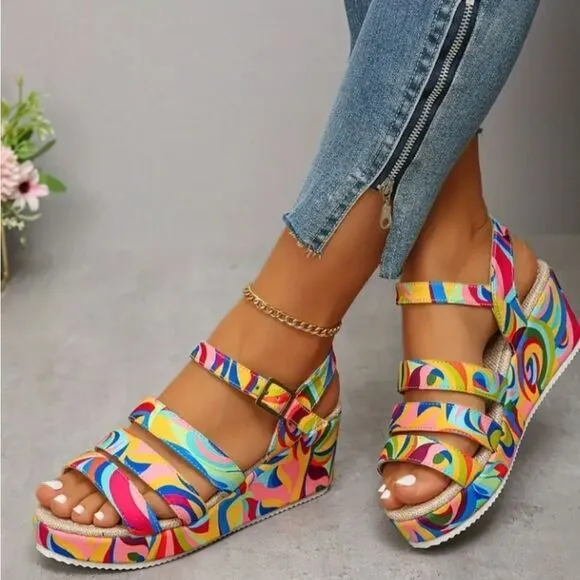 Beautiful colorful wedge sandals sz 10.5