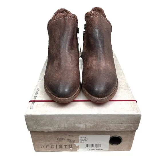 Bed Stu Womens Carla Ankle Boots Whipstitch Detail Stacked‎ Chunky Heel Sz 6.5M