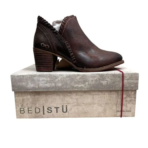 Bed Stu Womens Carla Ankle Boots Whipstitch Detail Stacked‎ Chunky Heel Sz 6.5M