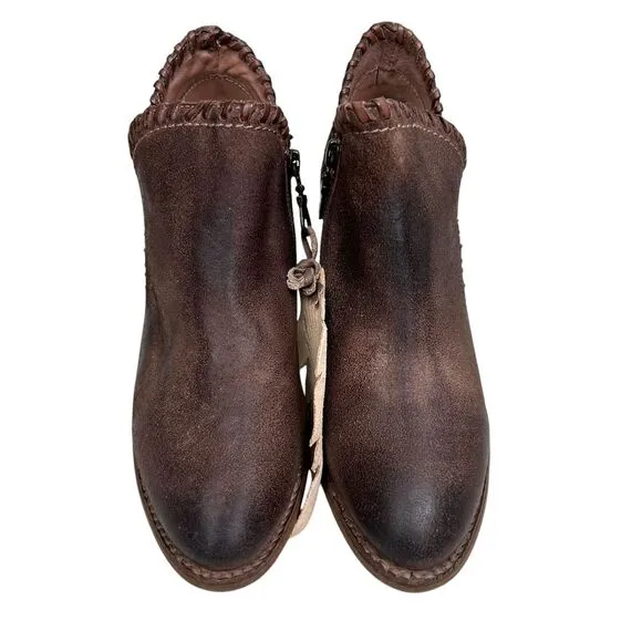 Bed Stu Womens Carla Ankle Boots Whipstitch Detail Stacked‎ Chunky Heel Sz 6.5M