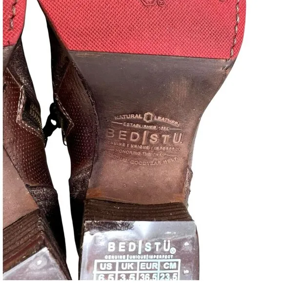 Bed Stu Womens Carla Ankle Boots Whipstitch Detail Stacked‎ Chunky Heel Sz 6.5M