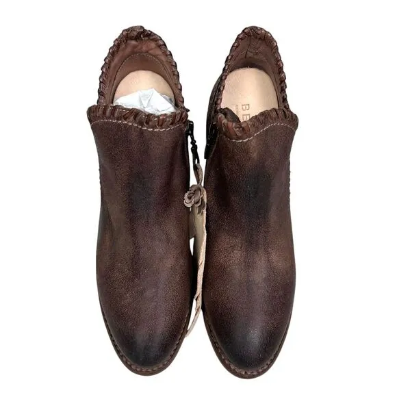 Bed Stu Womens Carla Ankle Boots Whipstitch Detail Stacked‎ Chunky Heel Sz 6.5M