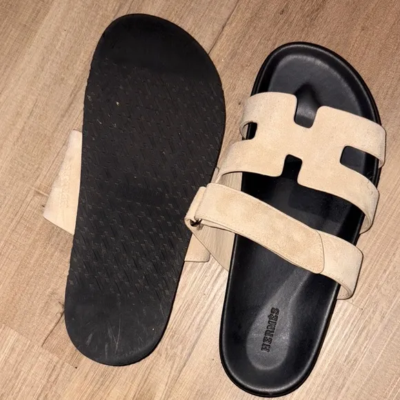Beige and Black Sandals