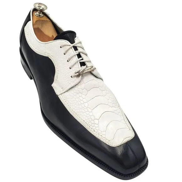 Belvedere Men size 10.5 Genuine Ostrich Black White Spectator Oxford dress shoes