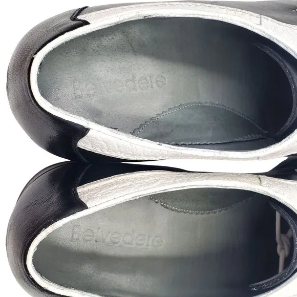 Belvedere Men size 10.5 Genuine Ostrich Black White Spectator Oxford dress shoes