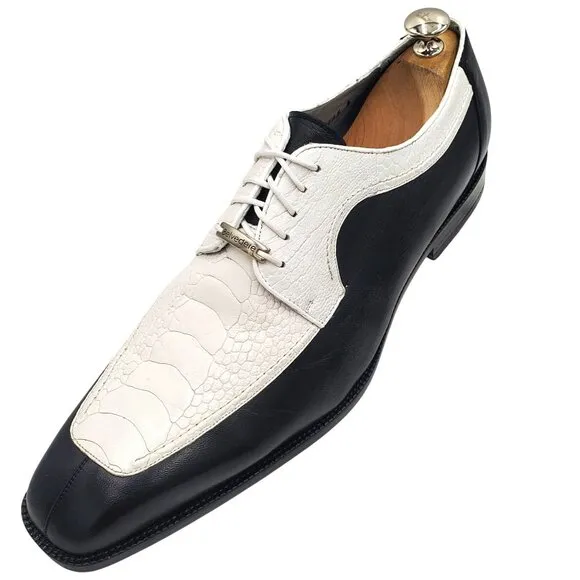 Belvedere Men size 10.5 Genuine Ostrich Black White Spectator Oxford dress shoes