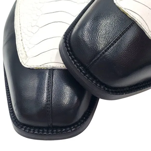 Belvedere Men size 10.5 Genuine Ostrich Black White Spectator Oxford dress shoes
