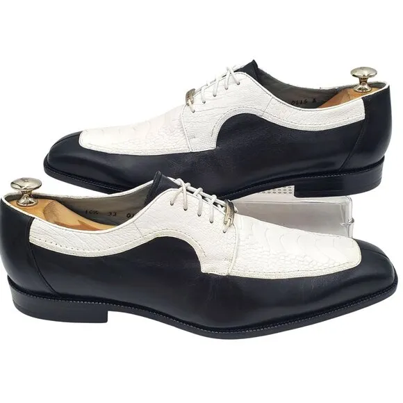 Belvedere Men size 10.5 Genuine Ostrich Black White Spectator Oxford dress shoes