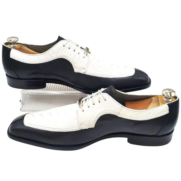 Belvedere Men size 10.5 Genuine Ostrich Black White Spectator Oxford dress shoes