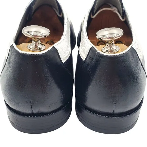 Belvedere Men size 10.5 Genuine Ostrich Black White Spectator Oxford dress shoes