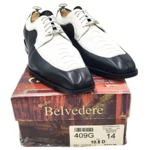 Belvedere Men size 10.5 Genuine Ostrich Black White Spectator Oxford dress shoes