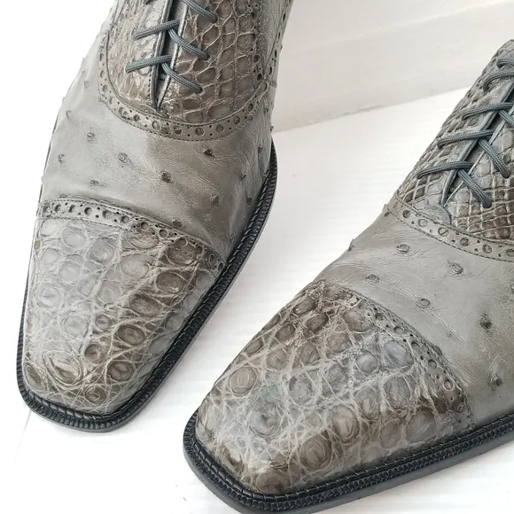 Belvedere Onesto II Grey Genuine Ostrich / Crocodile  Oxford Dress Shoes