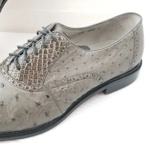 Belvedere Onesto II Grey Genuine Ostrich / Crocodile  Oxford Dress Shoes