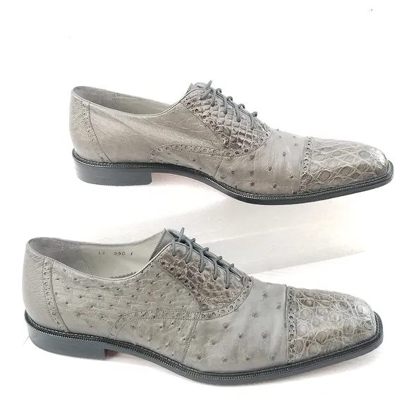 Belvedere Onesto II Grey Genuine Ostrich / Crocodile  Oxford Dress Shoes