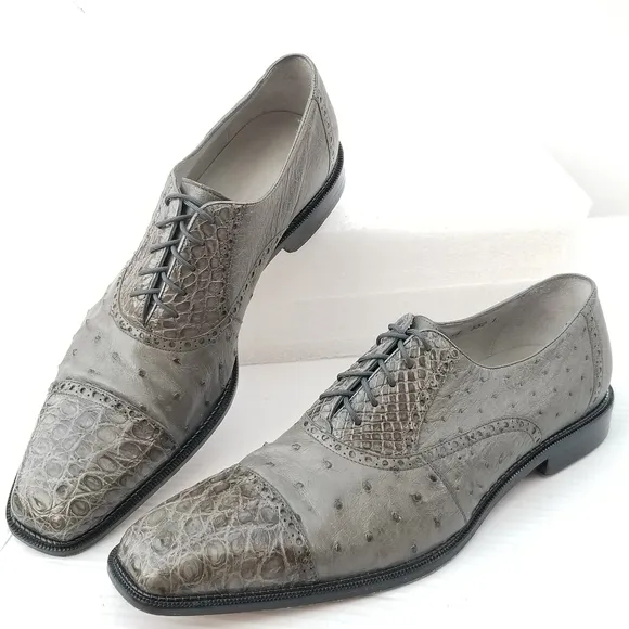 Belvedere Onesto II Grey Genuine Ostrich / Crocodile  Oxford Dress Shoes