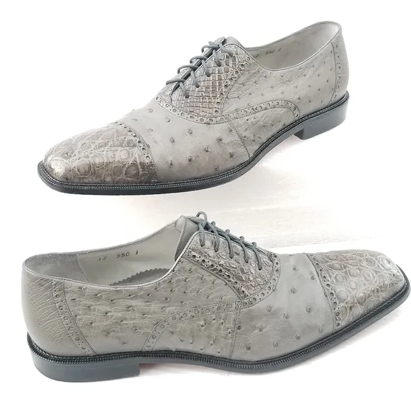Belvedere Onesto II Grey Genuine Ostrich / Crocodile  Oxford Dress Shoes