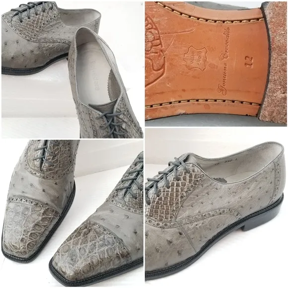 Belvedere Onesto II Grey Genuine Ostrich / Crocodile  Oxford Dress Shoes