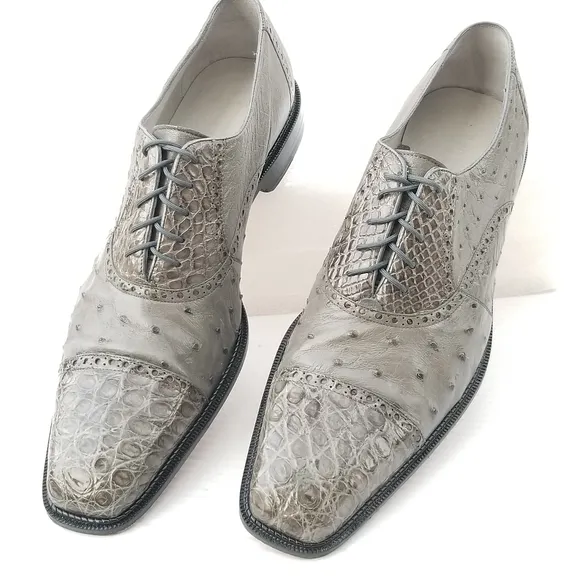 Belvedere Onesto II Grey Genuine Ostrich / Crocodile  Oxford Dress Shoes