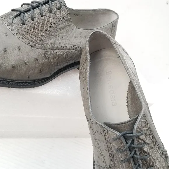Belvedere Onesto II Grey Genuine Ostrich / Crocodile  Oxford Dress Shoes