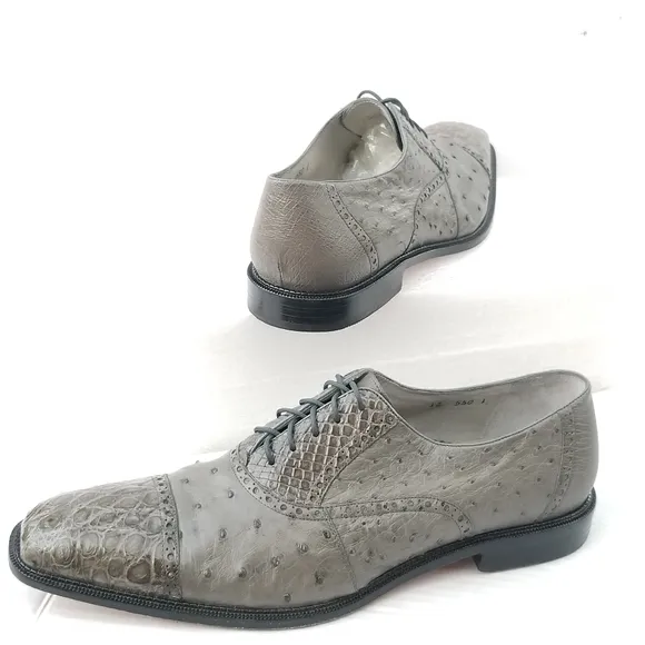 Belvedere Onesto II Grey Genuine Ostrich / Crocodile  Oxford Dress Shoes
