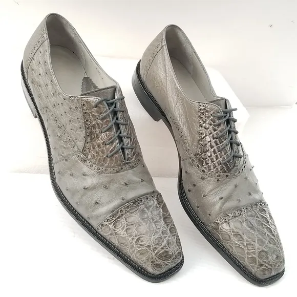 Belvedere Onesto II Grey Genuine Ostrich / Crocodile  Oxford Dress Shoes