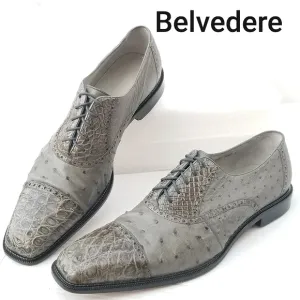 Belvedere Onesto II Grey Genuine Ostrich / Crocodile  Oxford Dress Shoes