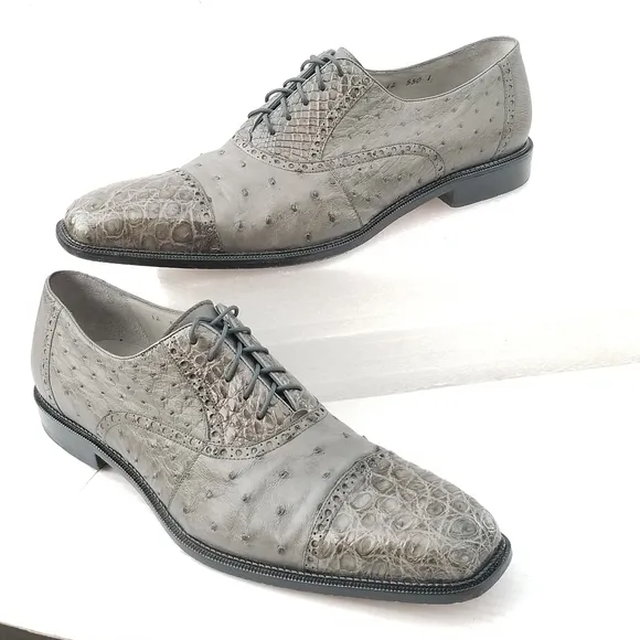 Belvedere Onesto II Grey Genuine Ostrich / Crocodile  Oxford Dress Shoes