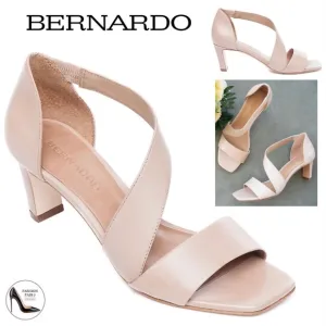 Bernardo Women’s Camille Blush Nude Leather Mid Heel Sandals Fashion Pumps 7.5