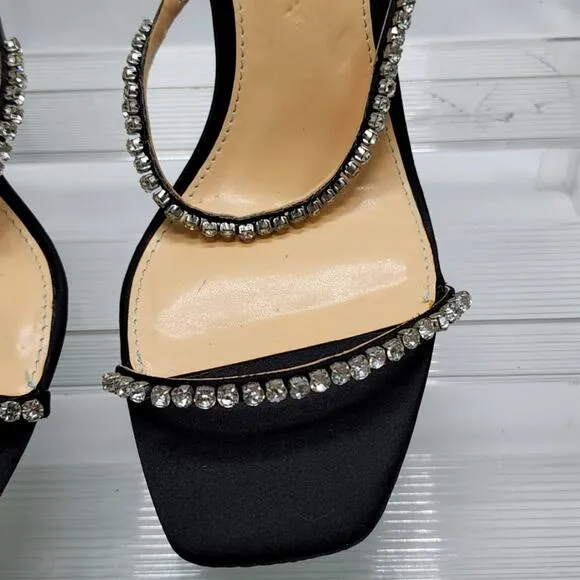 **BETSEY JOHNSON *BLUE ELISA* SQUARE TOE **SIZE 9.5* BLACK AND *DIAMONDS STUDS*