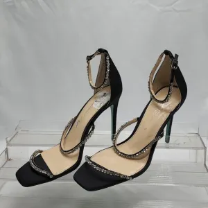 **BETSEY JOHNSON *BLUE ELISA* SQUARE TOE **SIZE 9.5* BLACK AND *DIAMONDS STUDS*