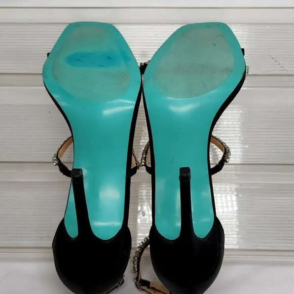 **BETSEY JOHNSON *BLUE ELISA* SQUARE TOE **SIZE 9.5* BLACK AND *DIAMONDS STUDS*