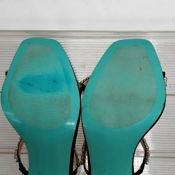 **BETSEY JOHNSON *BLUE ELISA* SQUARE TOE **SIZE 9.5* BLACK AND *DIAMONDS STUDS*