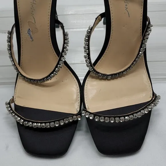 **BETSEY JOHNSON *BLUE ELISA* SQUARE TOE **SIZE 9.5* BLACK AND *DIAMONDS STUDS*