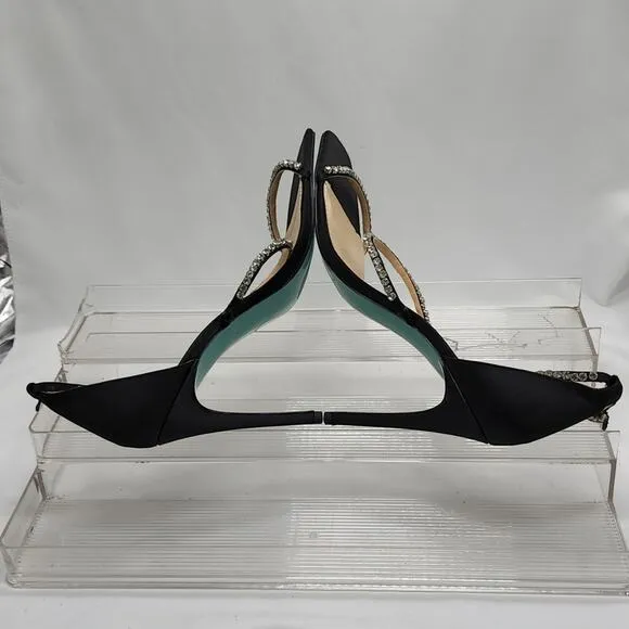 **BETSEY JOHNSON *BLUE ELISA* SQUARE TOE **SIZE 9.5* BLACK AND *DIAMONDS STUDS*