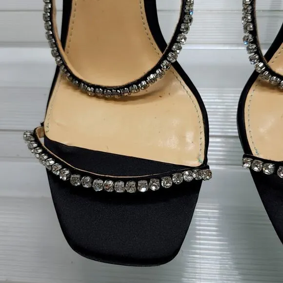 **BETSEY JOHNSON *BLUE ELISA* SQUARE TOE **SIZE 9.5* BLACK AND *DIAMONDS STUDS*