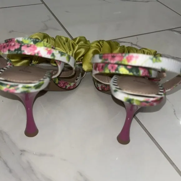 Betsey Johnson Pink/Green Elmira Ruffled Floral Sandals Sz 7.5 NWT