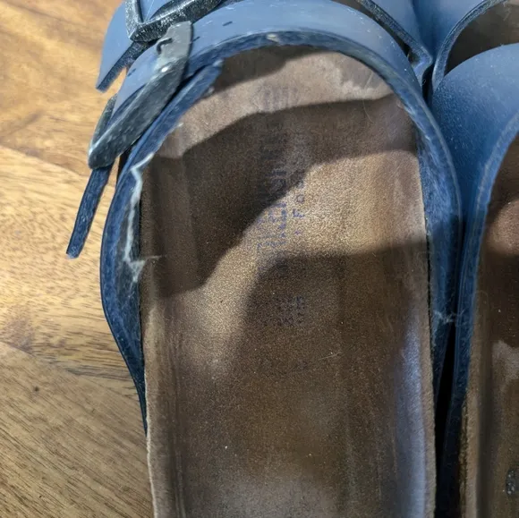 Betula Birkenstock Arizona Blue Leather Sandals 4 Slip Sandals size 38