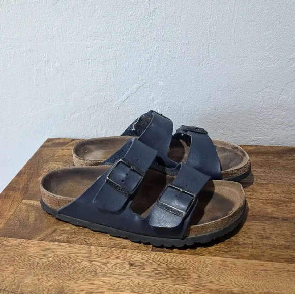 Betula Birkenstock Arizona Blue Leather Sandals 4 Slip Sandals size 38