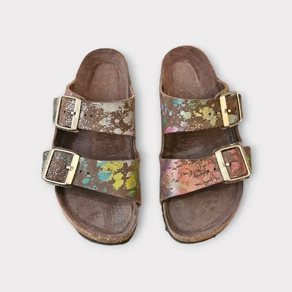Birkenstock Arizona Flower Crush Paint Splatter Sandals RARE