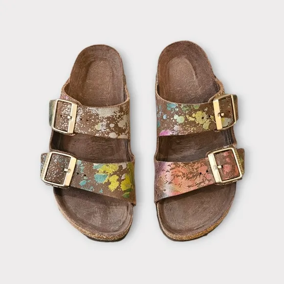 Birkenstock Arizona Flower Crush Paint Splatter Sandals RARE