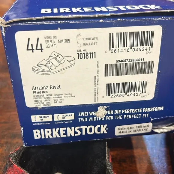 Birkenstock Arizona Rivet Plaid Red Fuzzy Wool Sandals 44 NIB
