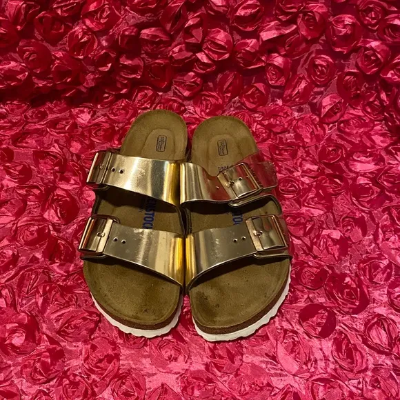 Birkenstock Arizona sandals metallic gold