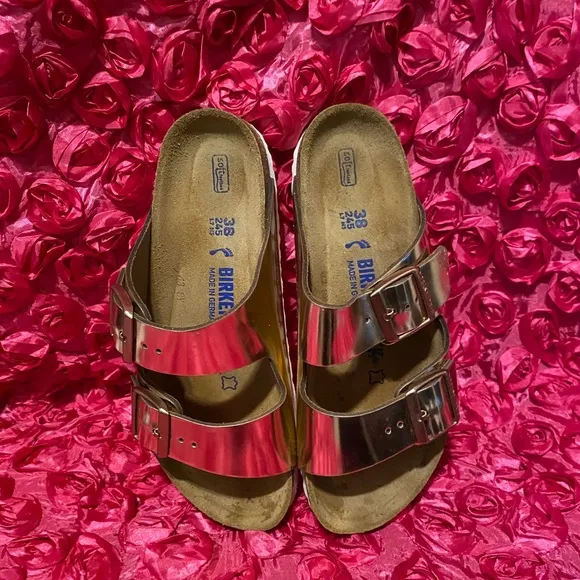 Birkenstock Arizona sandals metallic gold