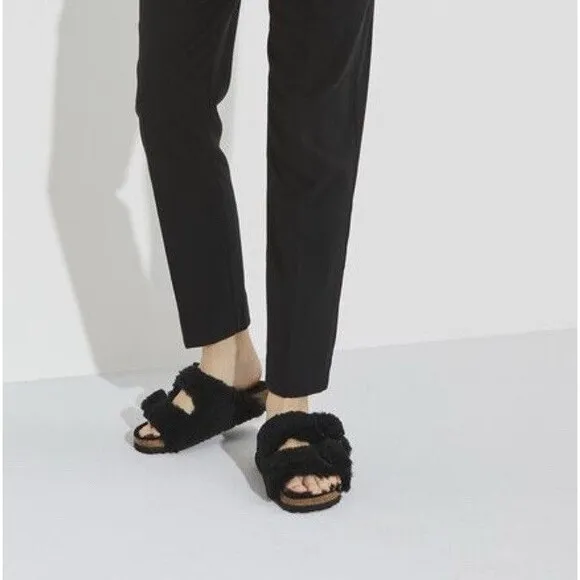 Birkenstock Arizona Sandals Women Black Big Buckle Shearling Teddy US 10 EU 41