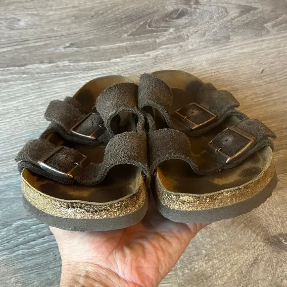Birkenstock Arizona Slides Sandals Brown Suede Leather Womens 9 EU 40
