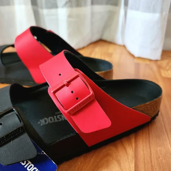 Birkenstock Arizona Split Red &amp; Black Colorblock Unisex Sandals size EUR 45 NWT